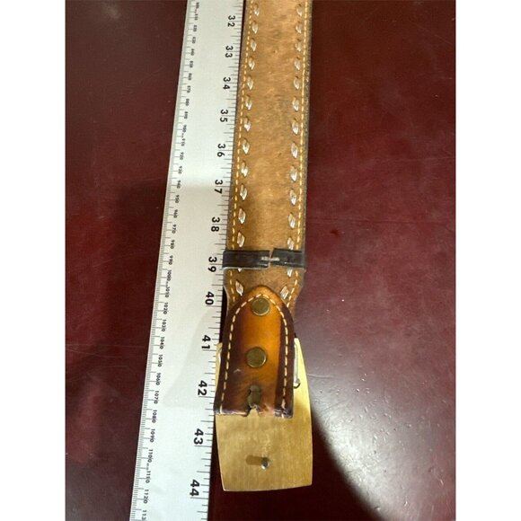 Genuine Leather Belt, Stamped Toiled Pained Eagle Toiled "POPS" Fish Buckle - Picture 5 of 7